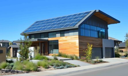 Modernes Haus mit Solarpanelen auf dem Dach