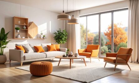 Modernes Wohnzimmer mit orangen Akzenten | Garderobenständer kaufen