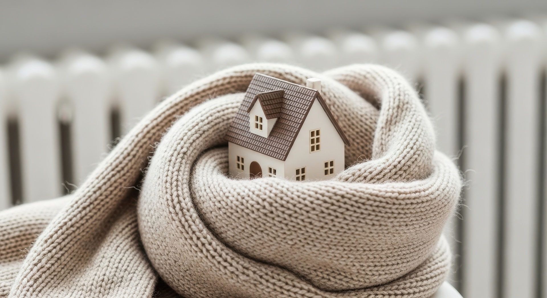 Hausmodell im Schal als Symbol für Wärmeschutz | Wabenplissee nach Maß